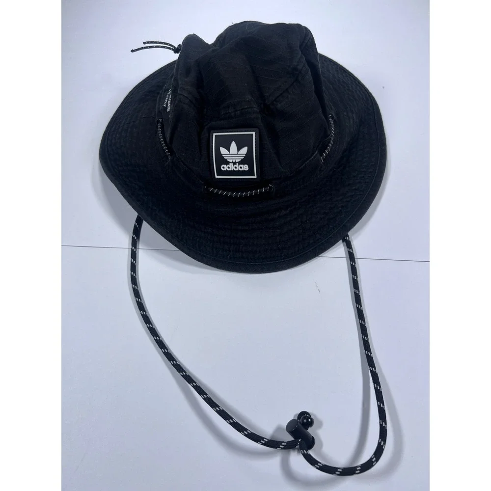 Adidas Bucket Hat Unisex OSFM Black Ripstop Boonie Stash Pocket Bungee Strap